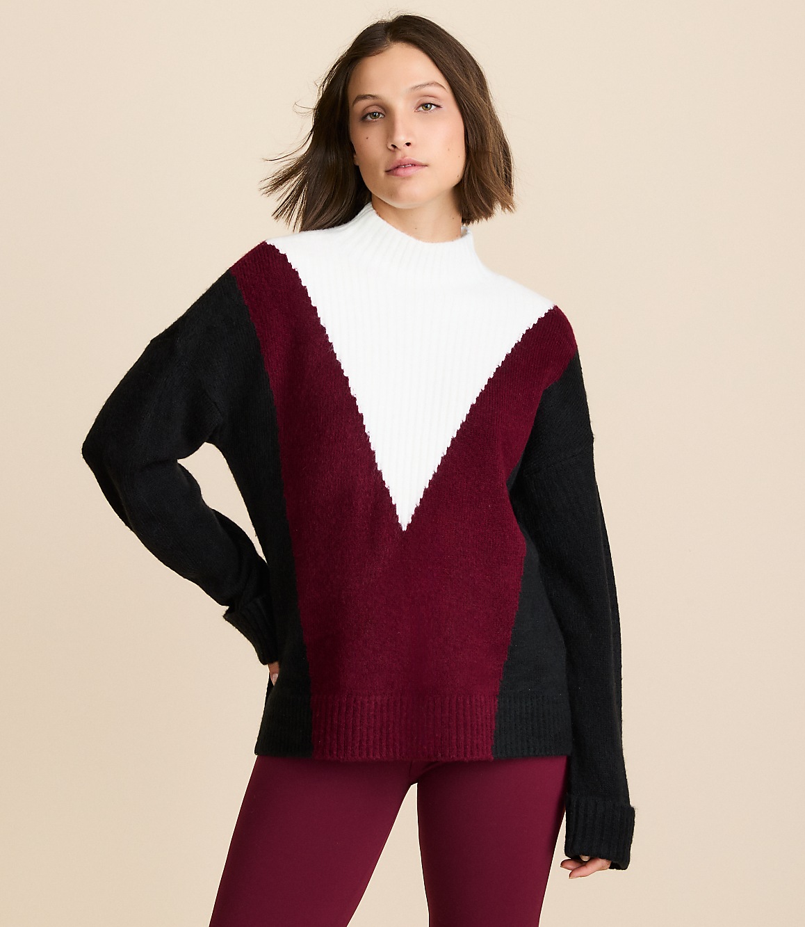 Lou & Grey Colorblock Mock Neck Sweater