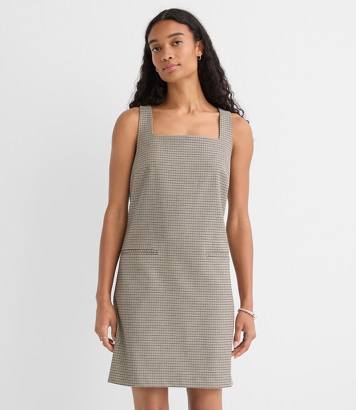 Petite Plaid Square Neck Mini Pocket Dress