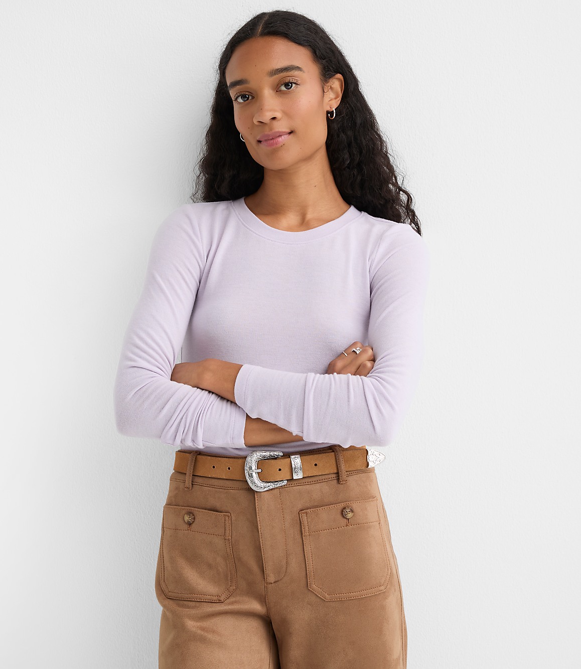 Petite Sweater Knit Long Sleeve Tee