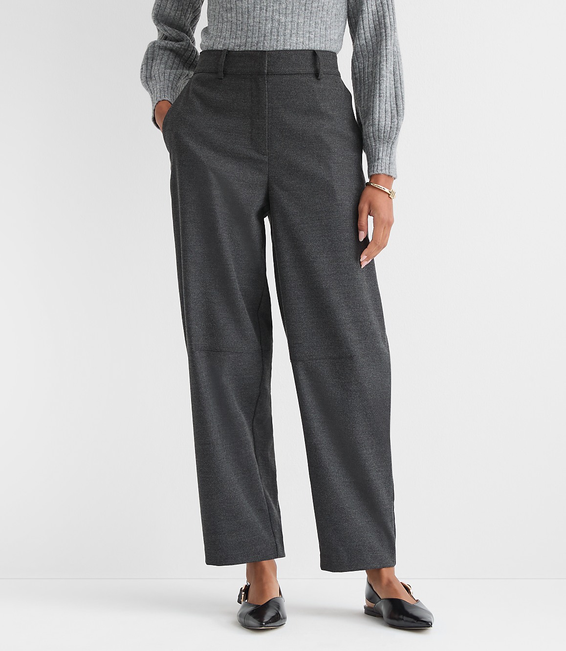 Petite Tailored Barrel Pants in Brushed Flannel