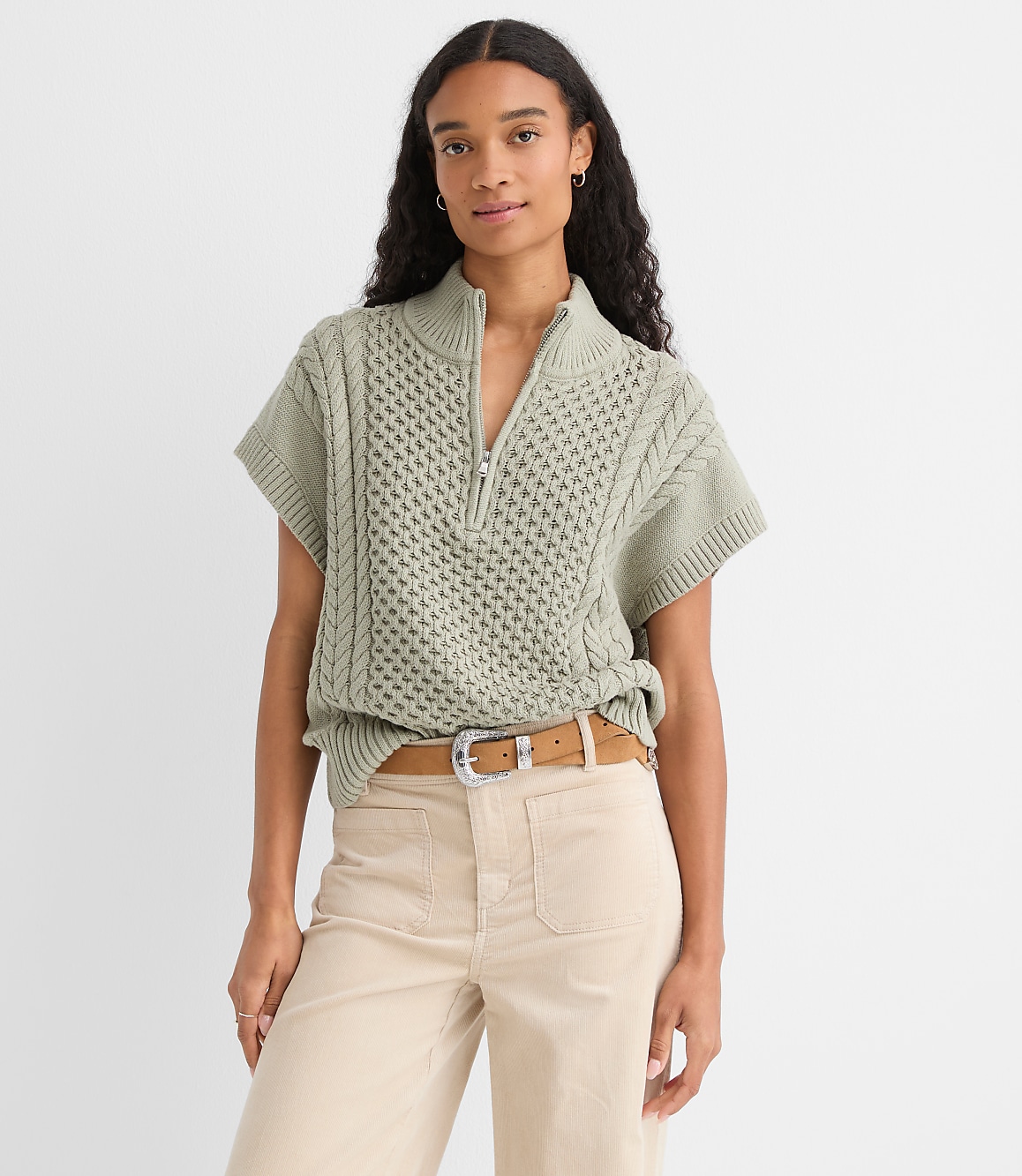 Cable Half Zip Wedge Sweater