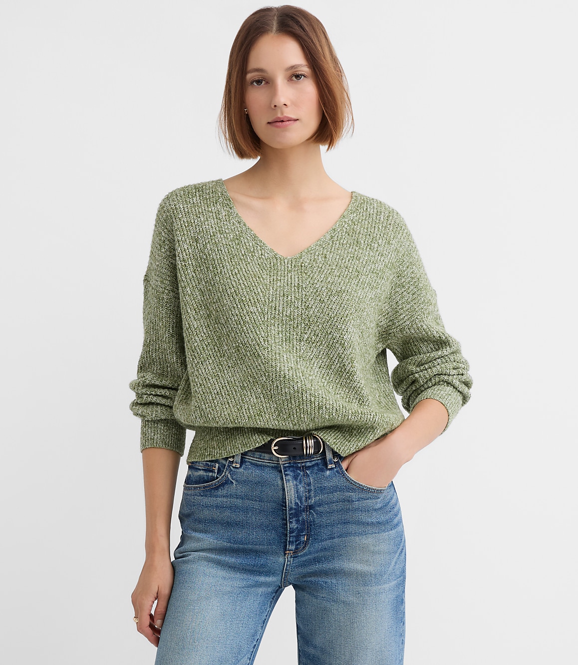 Petite Angled Ribbed V-Neck Sweater
