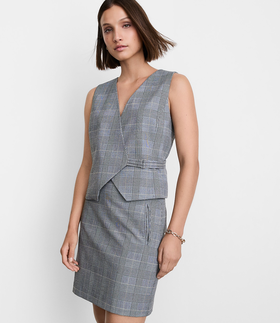 Petite LOFT Versa Plaid Seasonless Stretch Wrap Vest