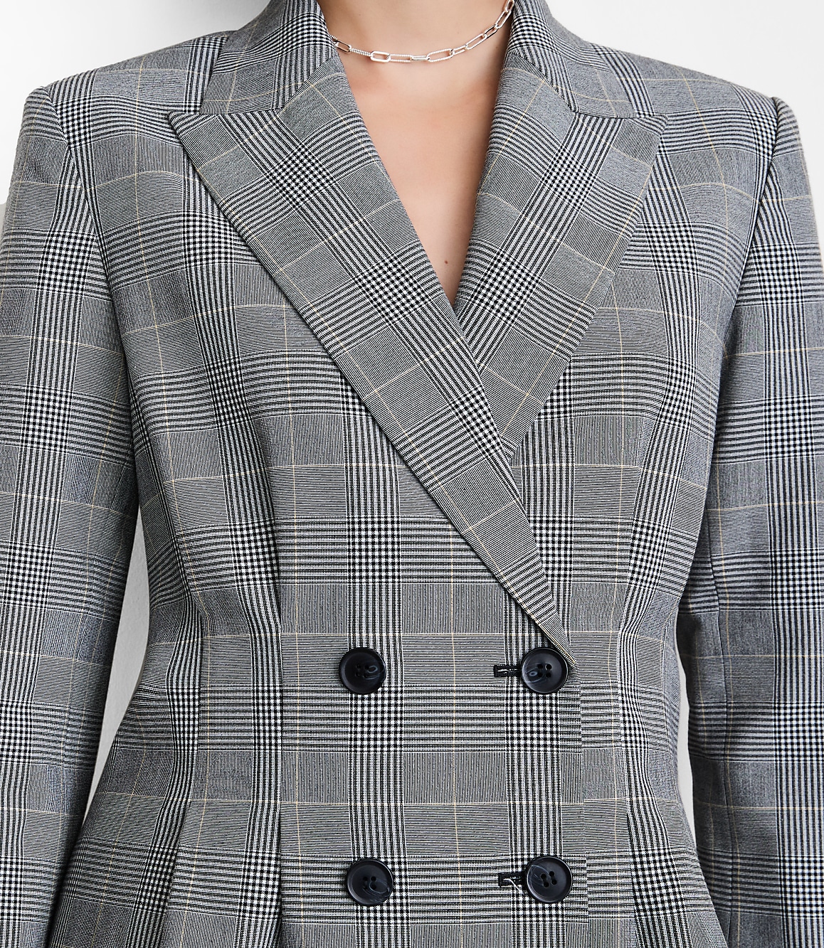 Petite LOFT Versa Plaid Seasonless Stretch Double Breasted Blazer