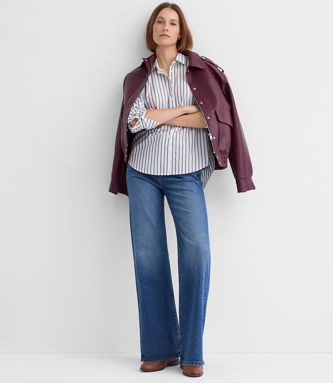 Petite Striped Poplin Cutout Back Tunic Shirt