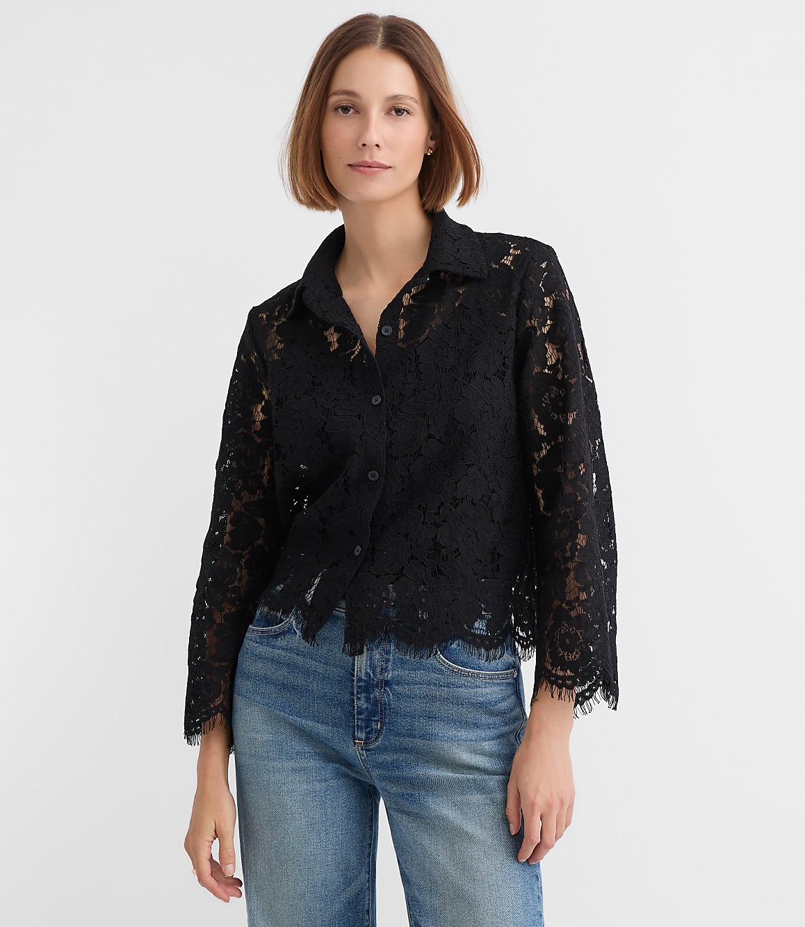 Petite Floral Scalloped Lace Top
