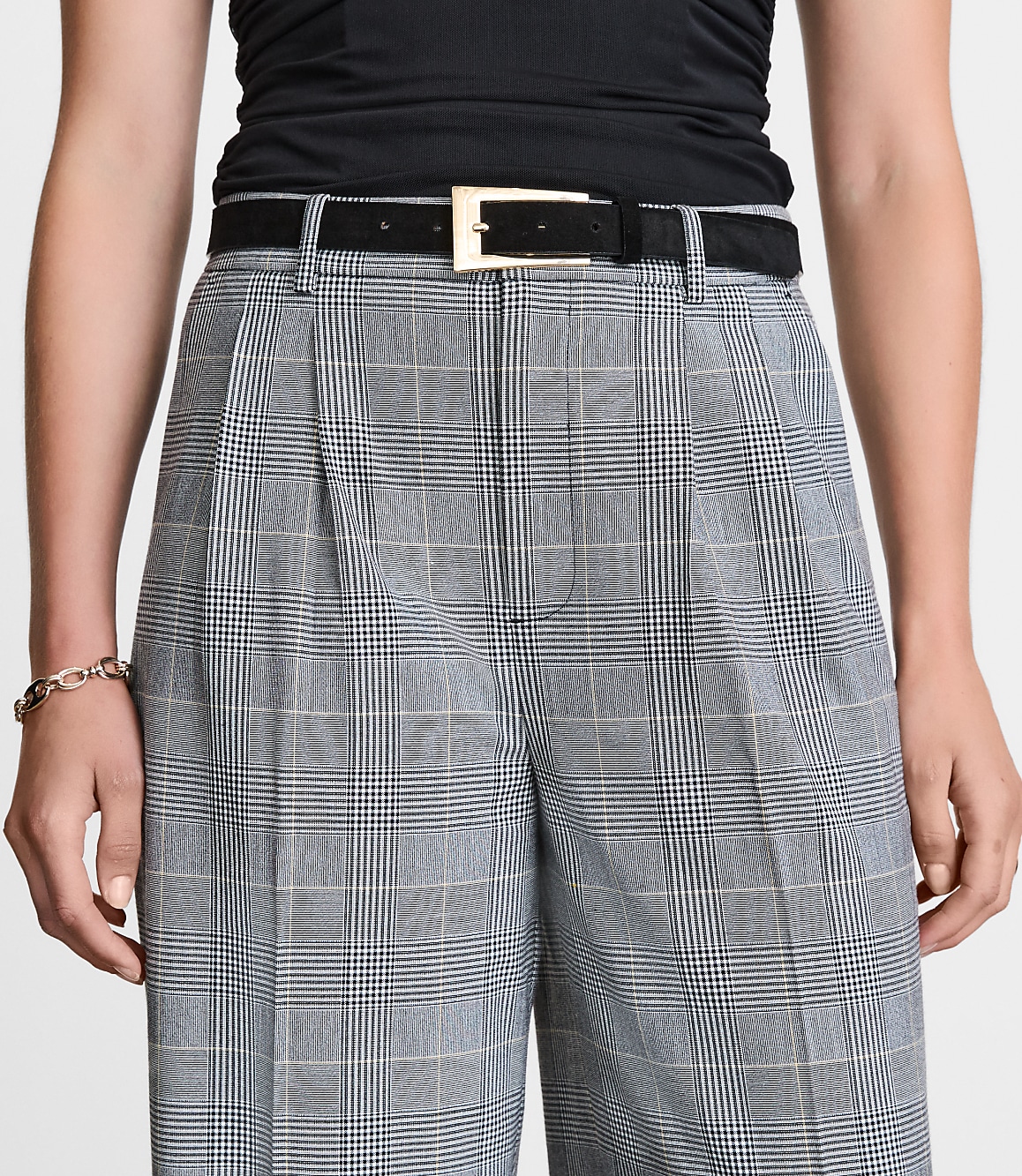 Curvy LOFT Versa Seasonless Stretch Double Pleat Wide Leg Pants in Plaid