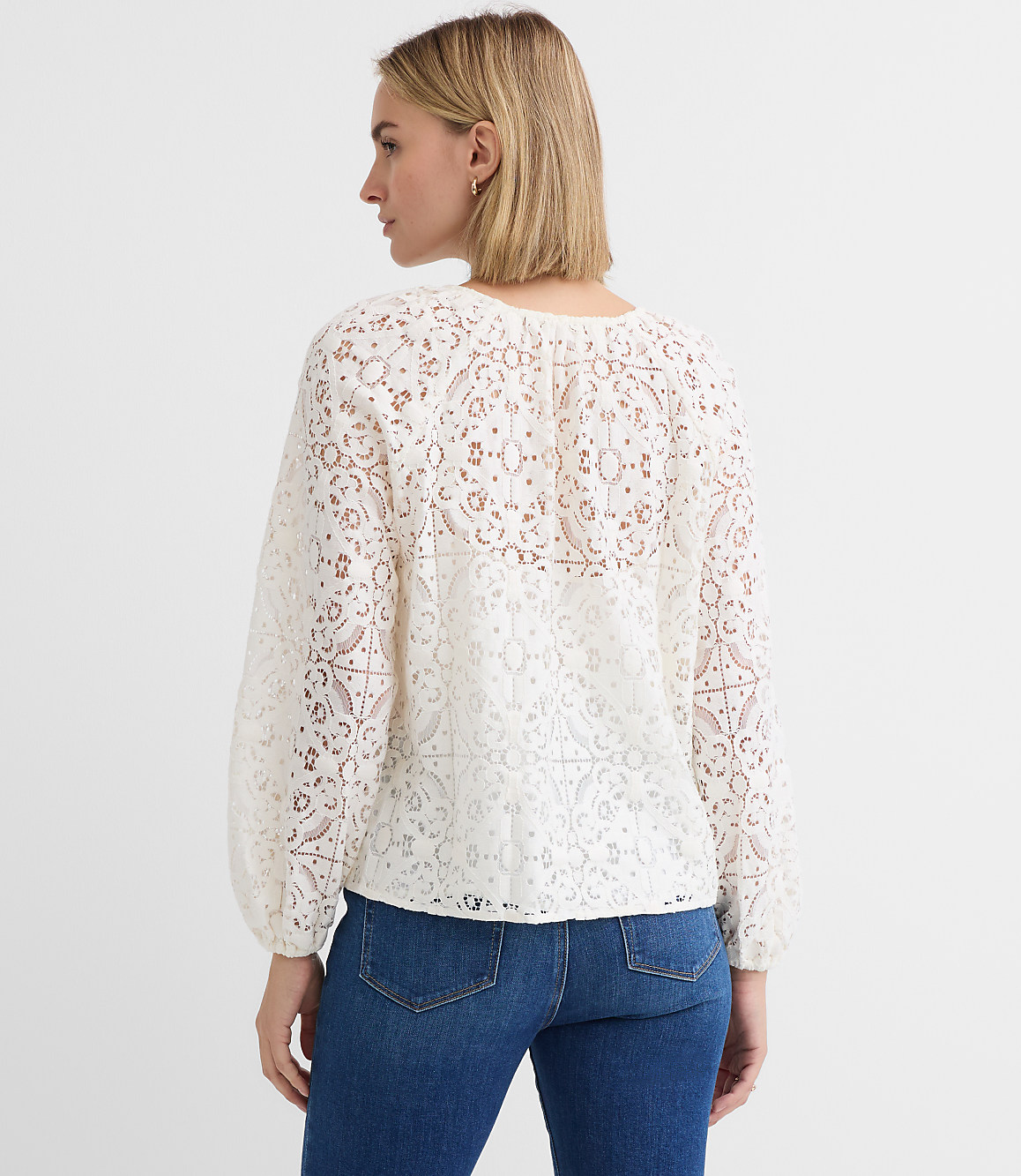 Petite Lace Split Neck Blouse