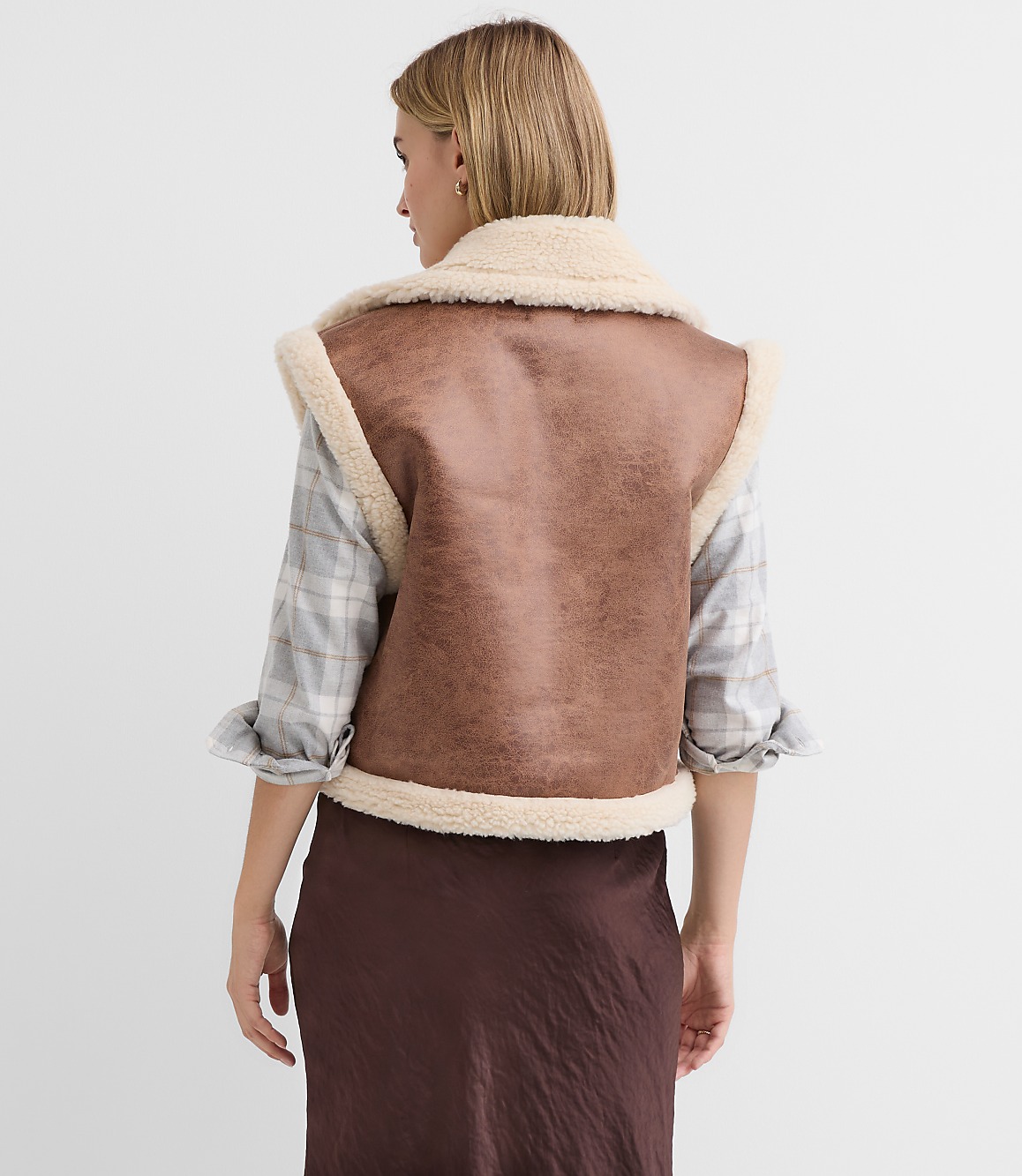 Crackled Faux Suede Sherpa Vest