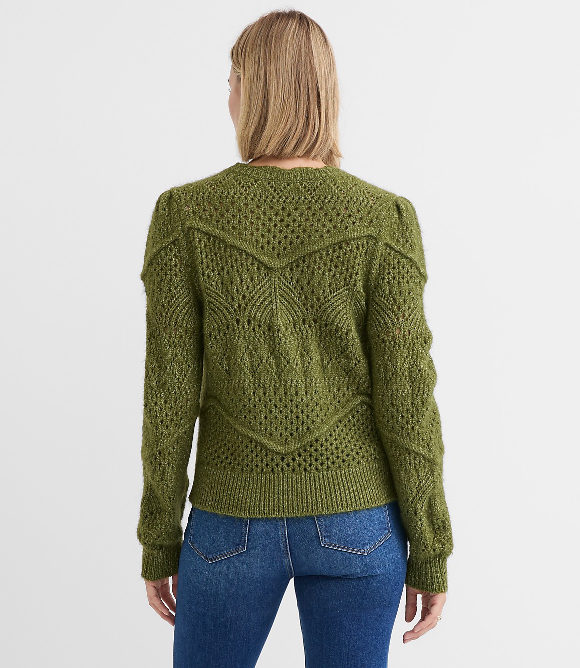 Scalloped Pointelle Puff Sleeve Sweater