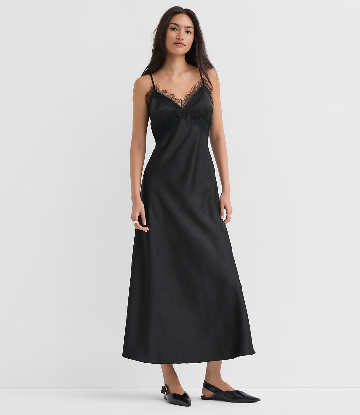 Petite Lace Trim Satin Midi Slip Dress