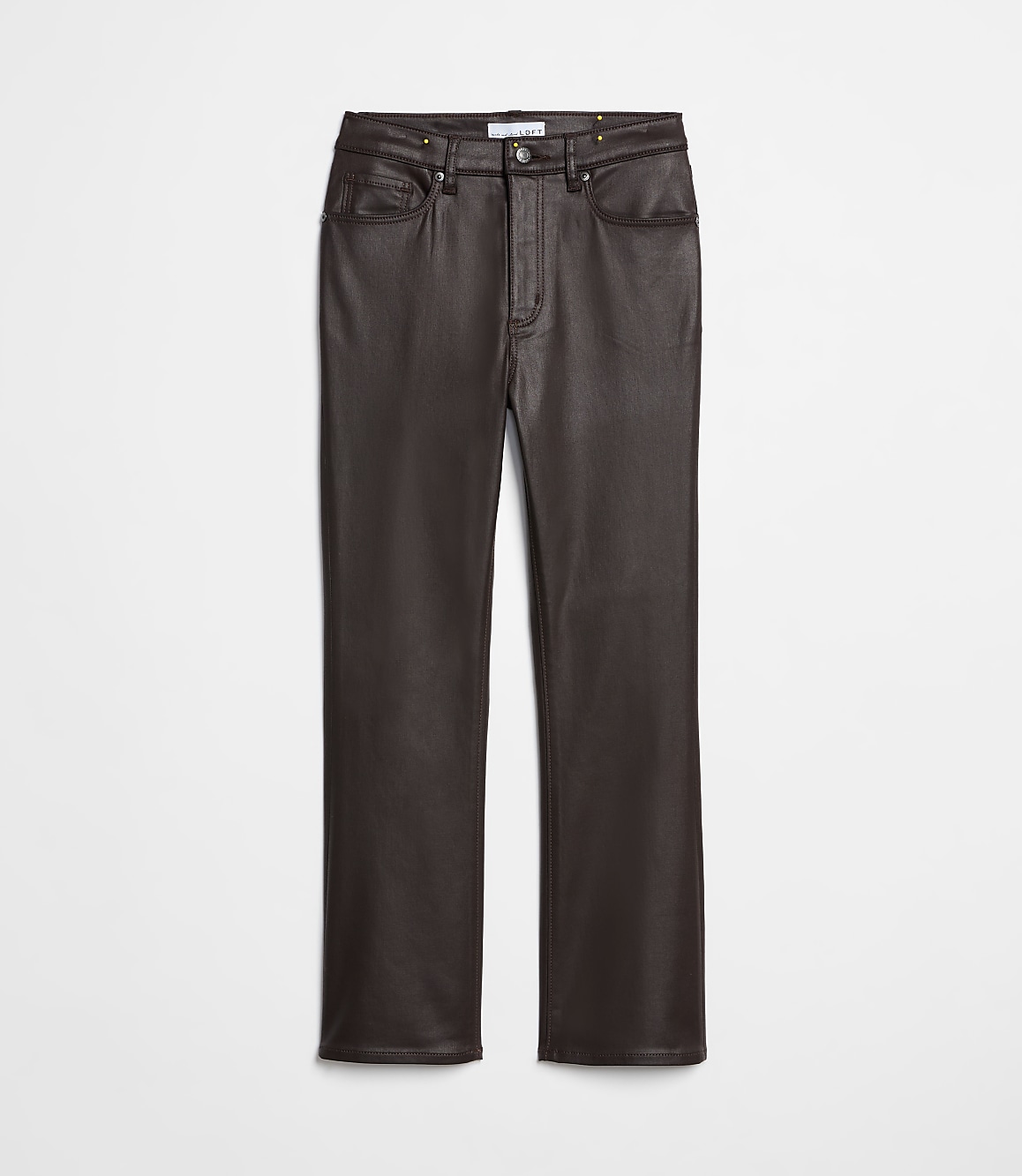 Coated High Rise Kick Crop Jeans in Brown