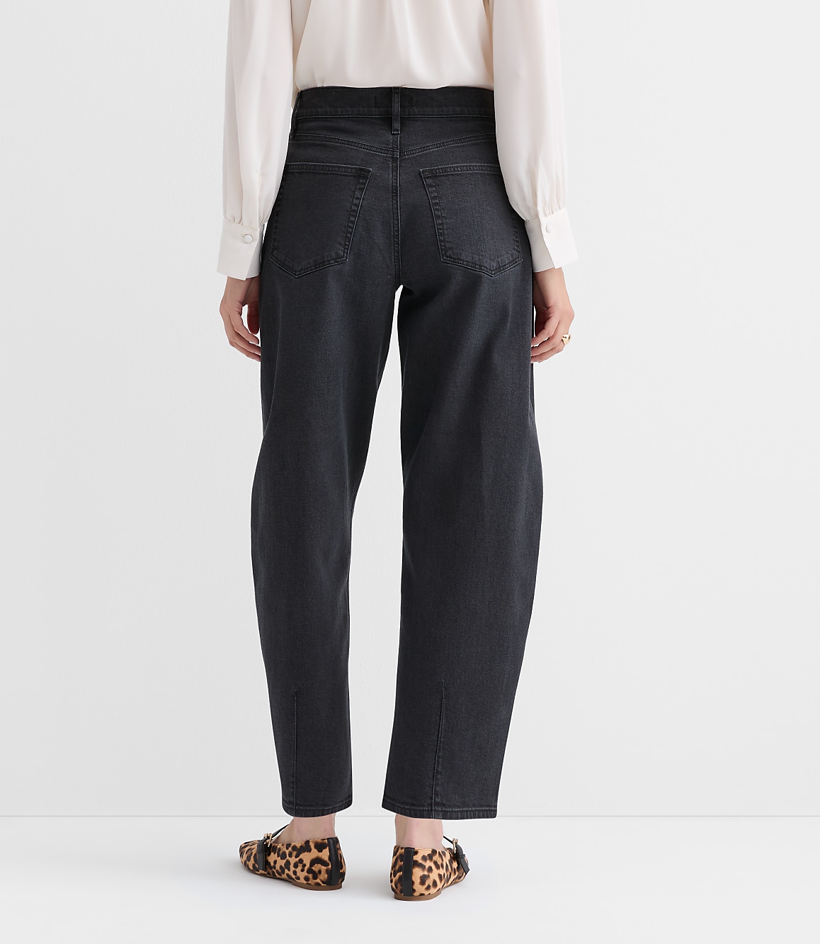 Petite High Rise Barrel Jeans in Washed Black