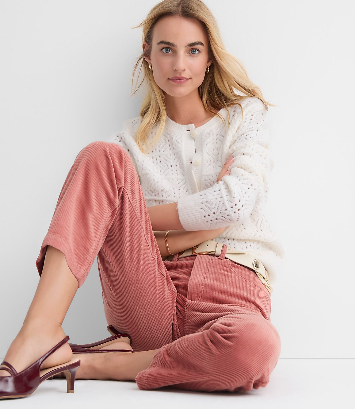 Petite Windowpane Pointelle Cardigan