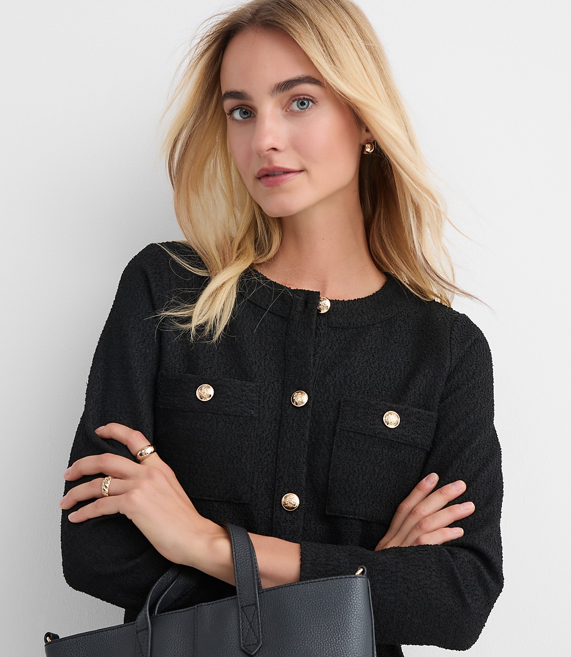 Petite Tweed Button Mini Pocket Dress