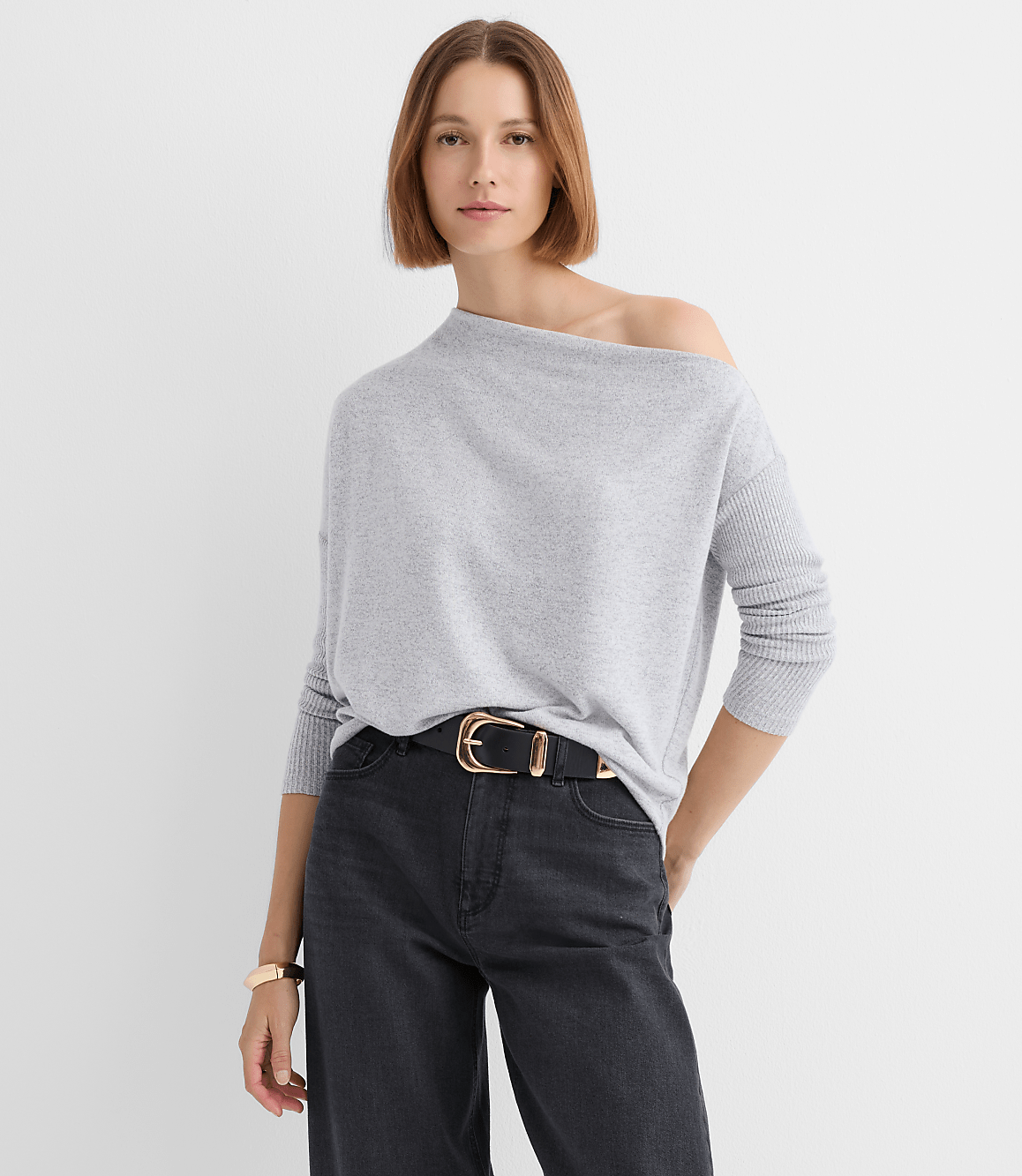 Petite Heathered Ribtrim Jersey Off The Shoulder Top