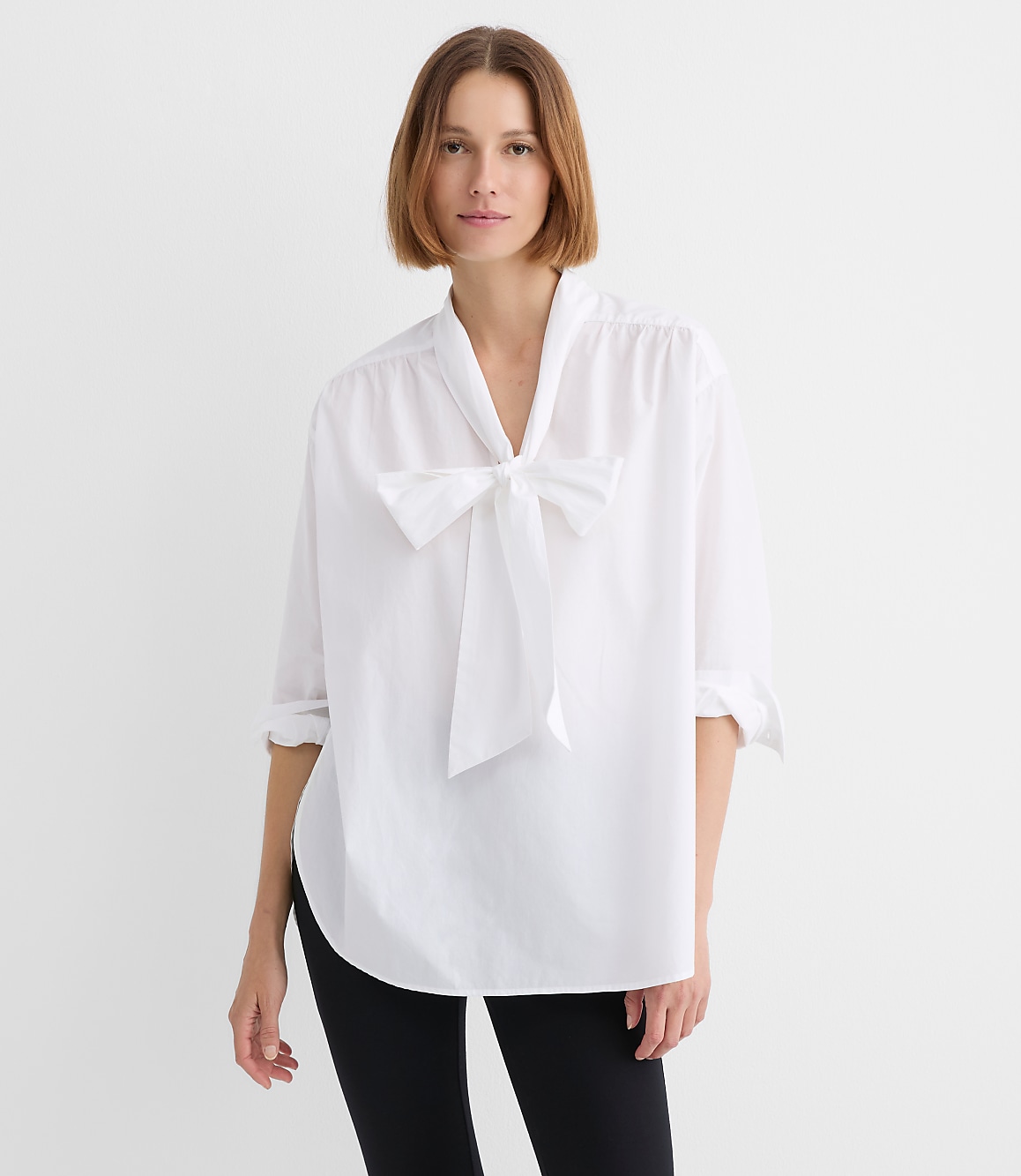 Petite Bow Poplin Tunic Blouse