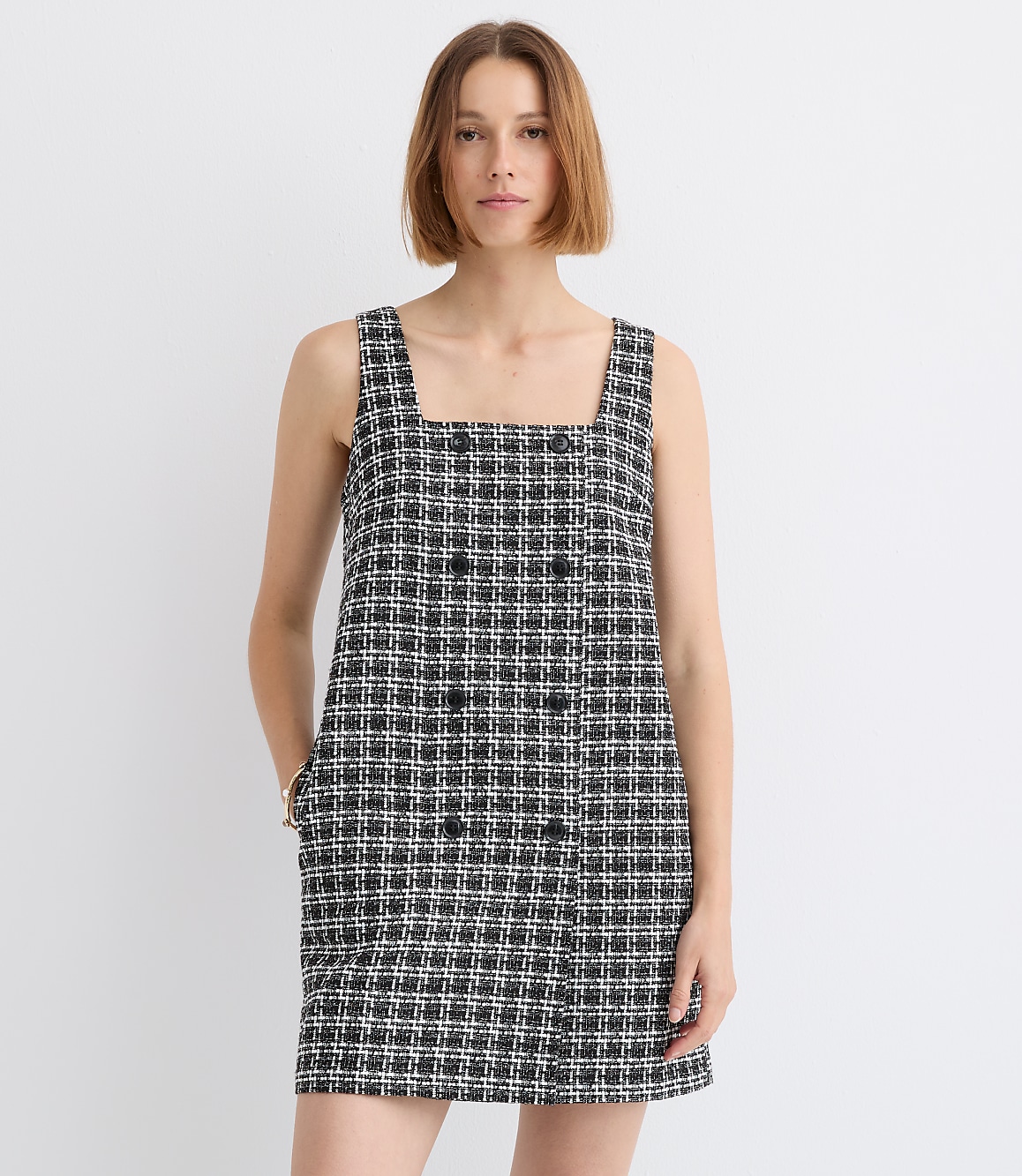 Petite Tweed Double Breasted Mini Pocket Dress