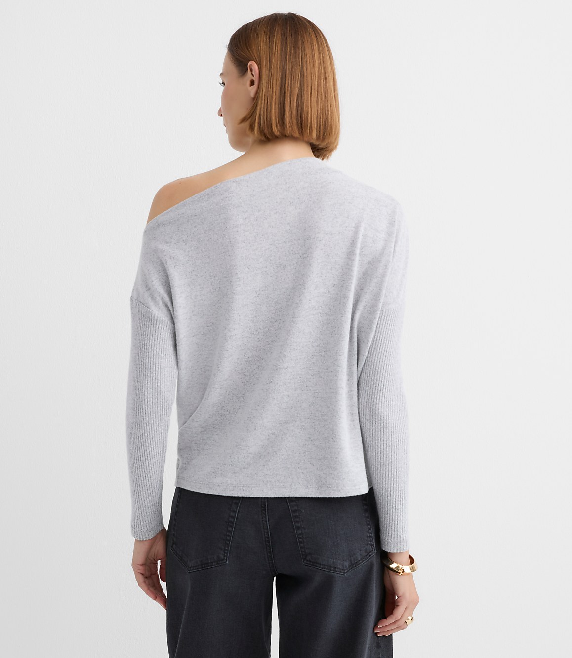 Heathered Ribtrim Jersey Off The Shoulder Top