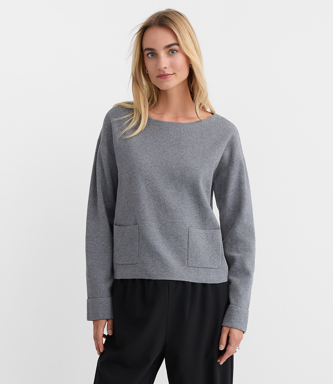 Heathered Boatneck Pocket Sweater