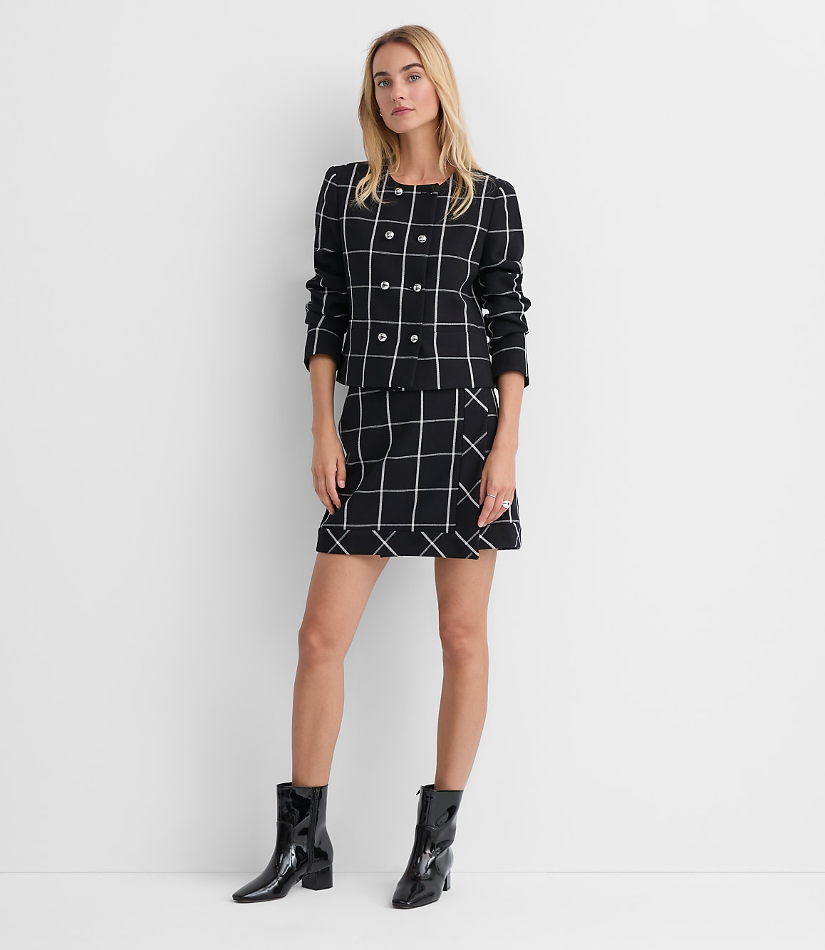 Windowpane Wrap Mini Skirt