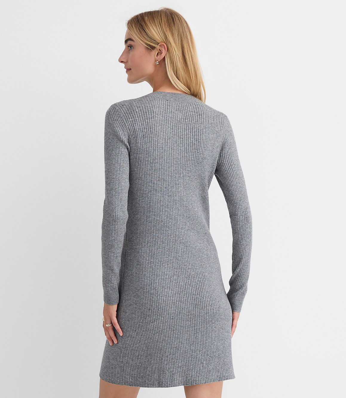 Ribbed Button Pocket Mini Sweater Dress