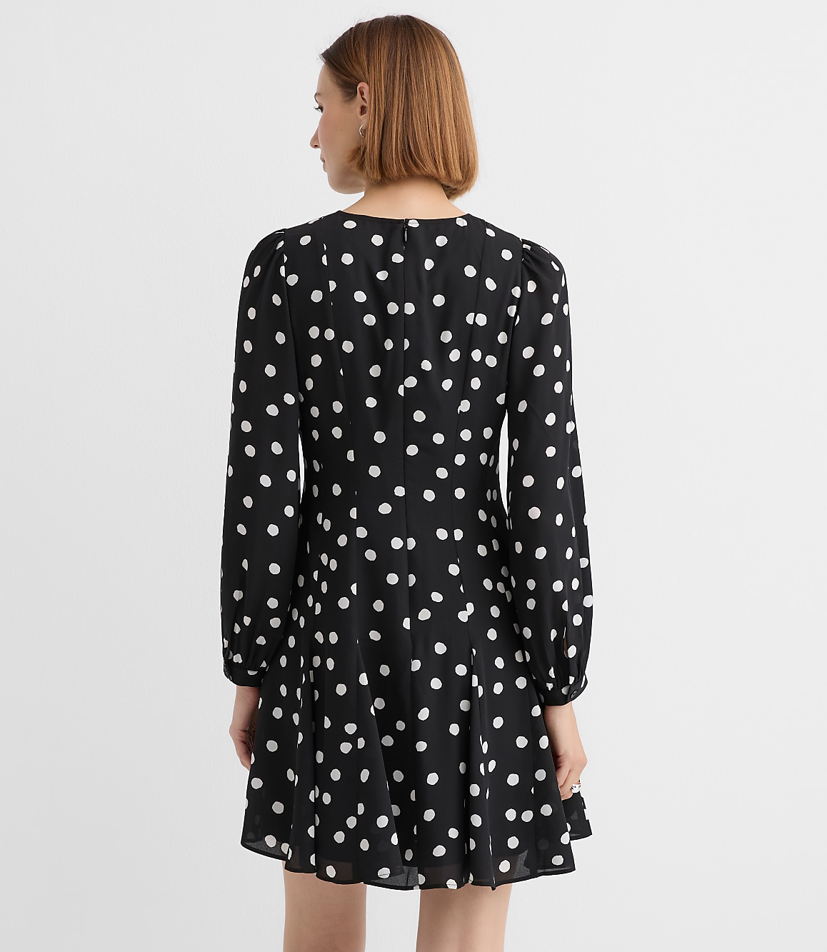 Dotted Godet Mini Dress