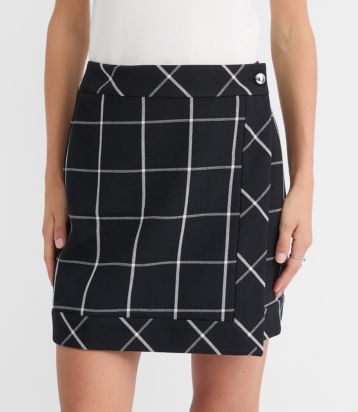 Windowpane Wrap Mini Skirt