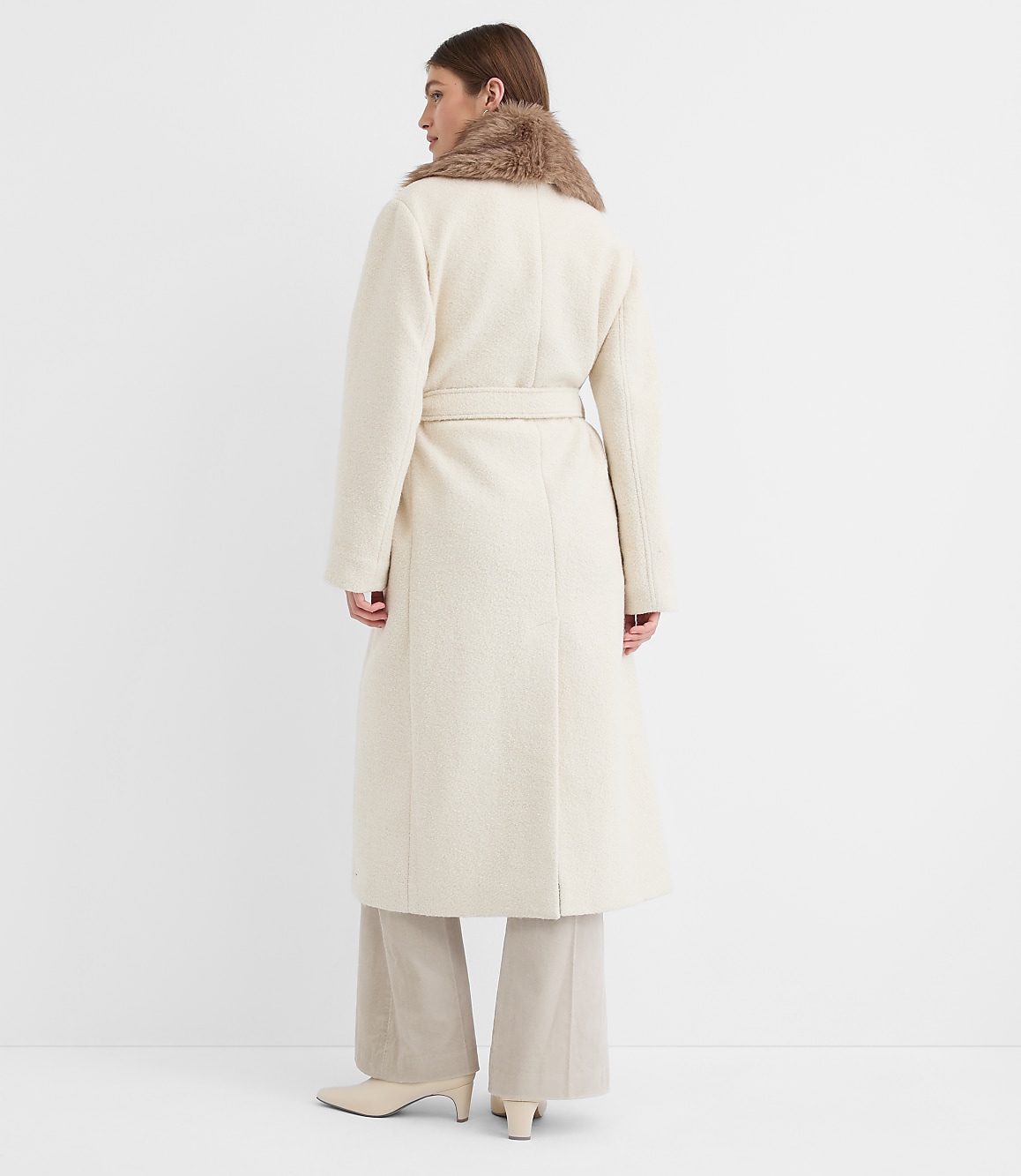 Petite Faux Fur Shawl Collar Belted Coat