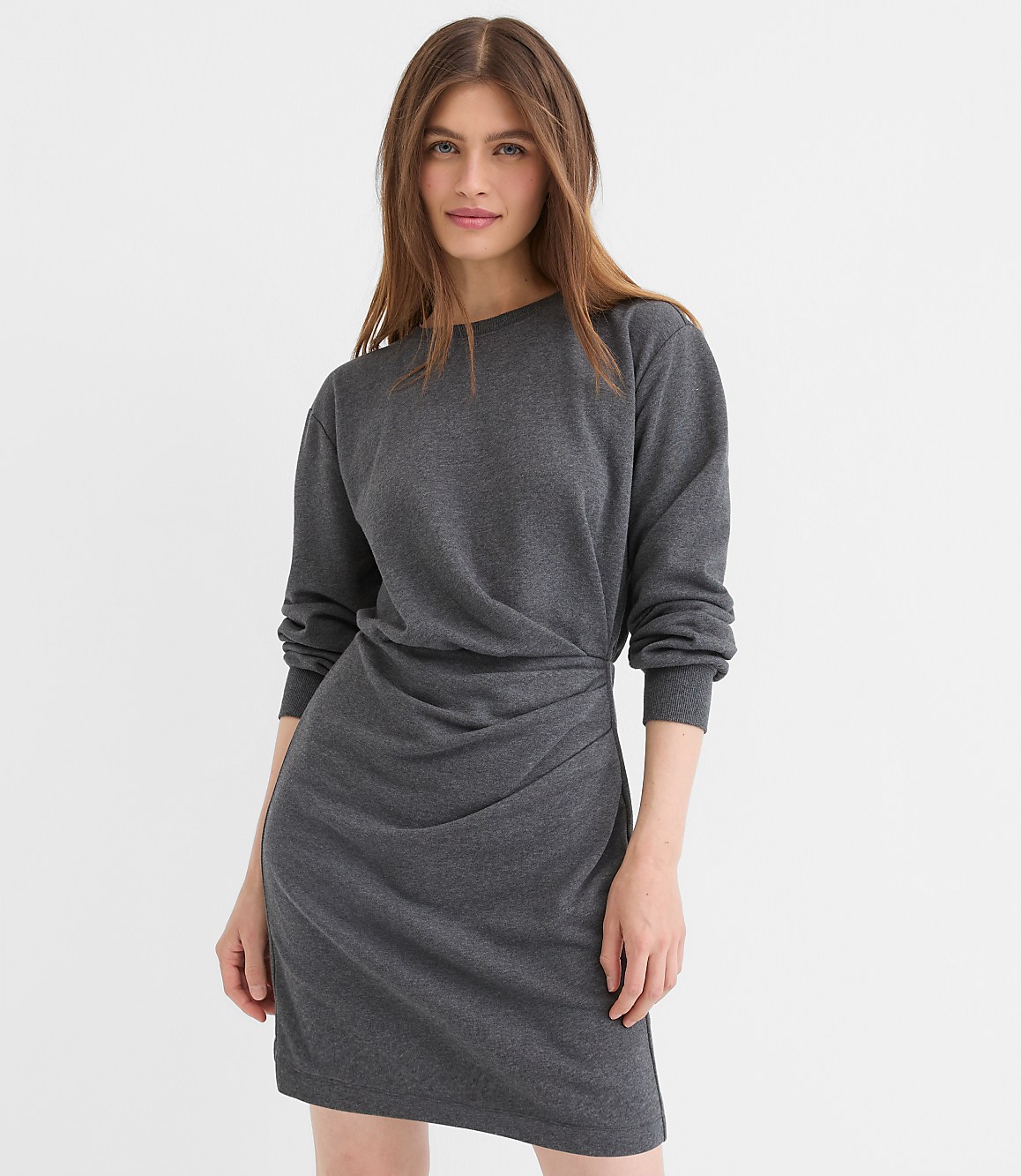 Petite Terry Side Pleated Mini Dress