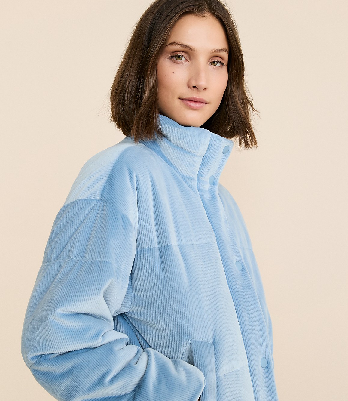 Petite Lou & Grey Ribbed Velour Puffer Jacket