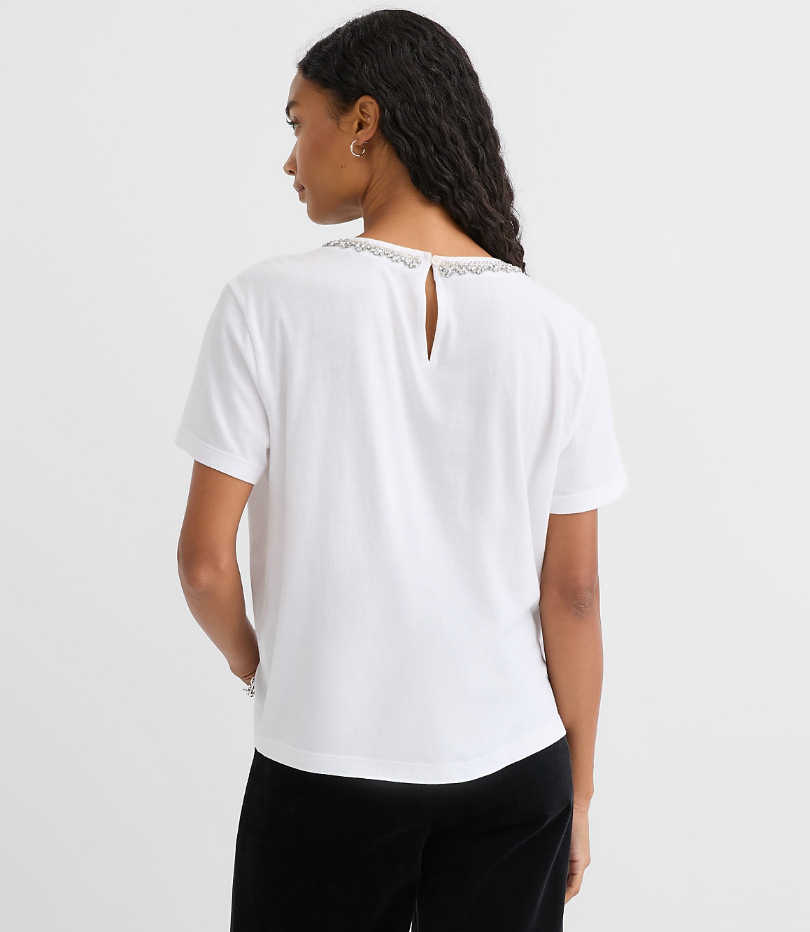 Crystal Beaded Neck Tee