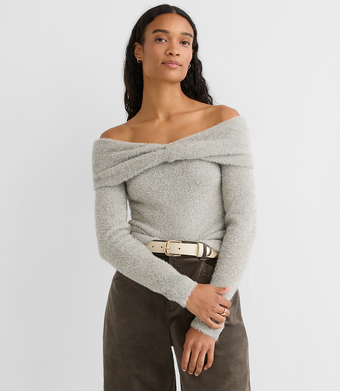 Shimmer Twist Off The Shoulder Sweater