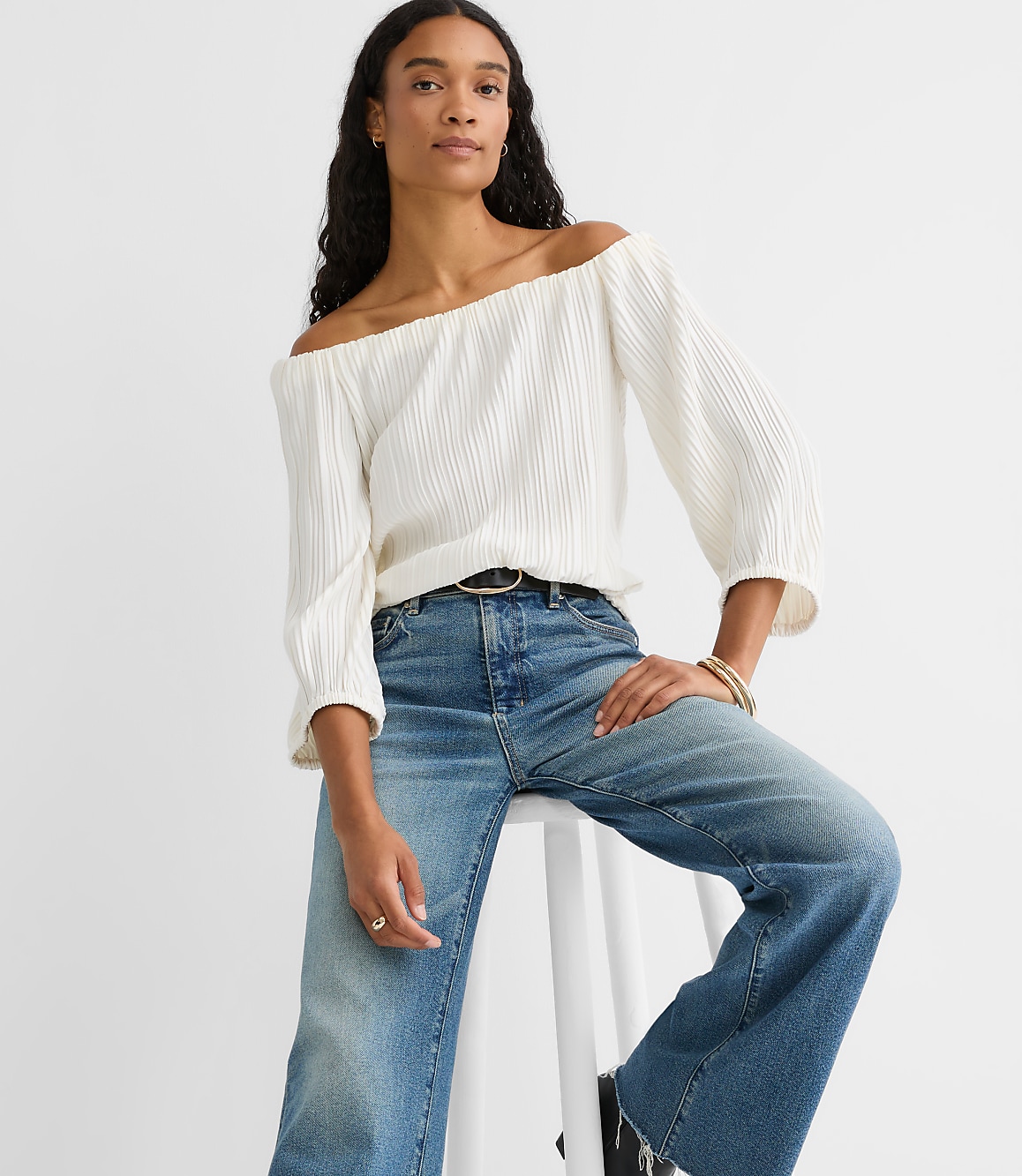 Pleated Off The Shoulder Blouse