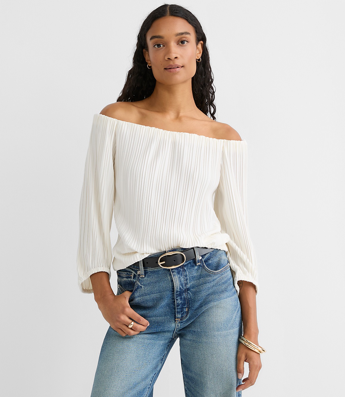 Pleated Off The Shoulder Blouse