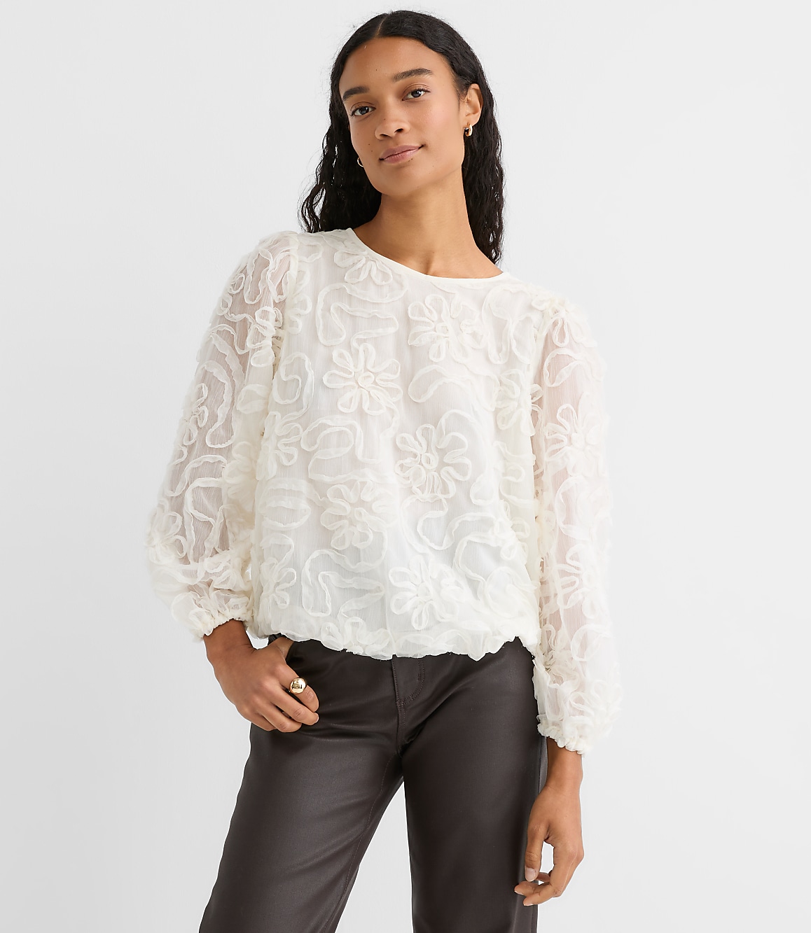 Petite Floral Applique Tie Back Blouse