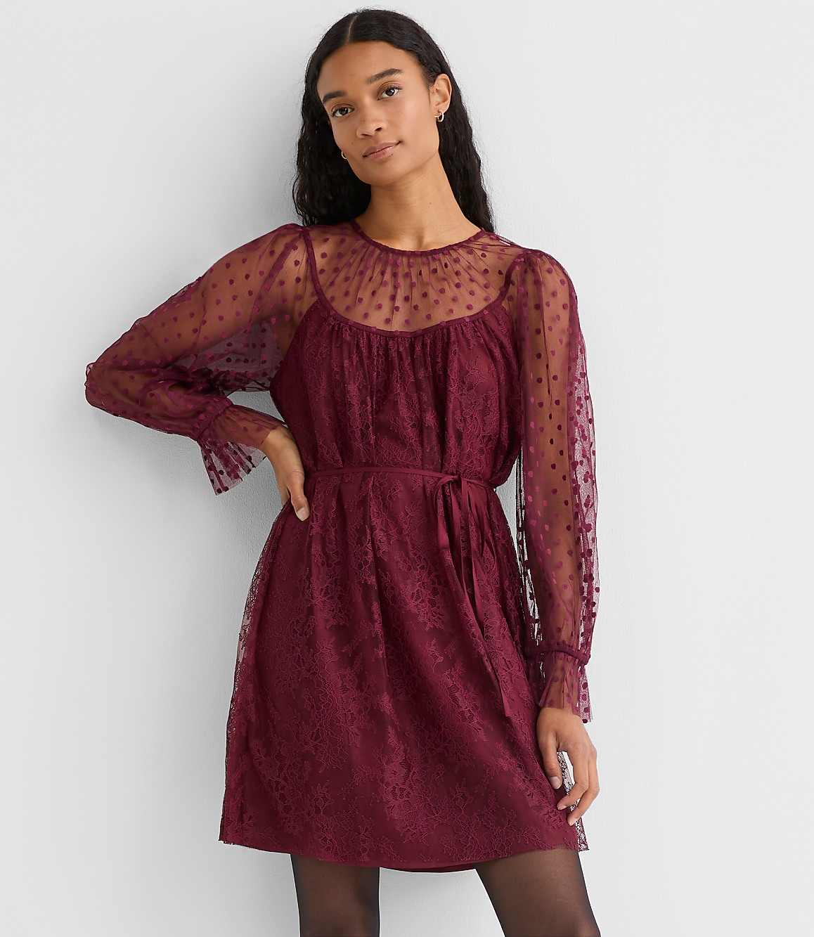 Petite Dotted Chantilly Lace Mini Dress