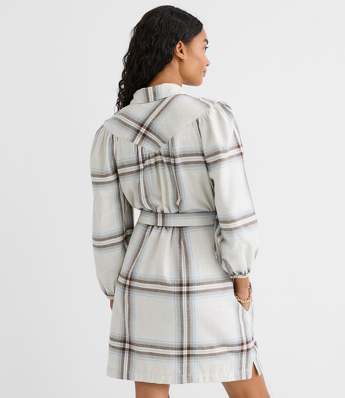 Petite Plaid Yoke Mini Pocket Shirtdress
