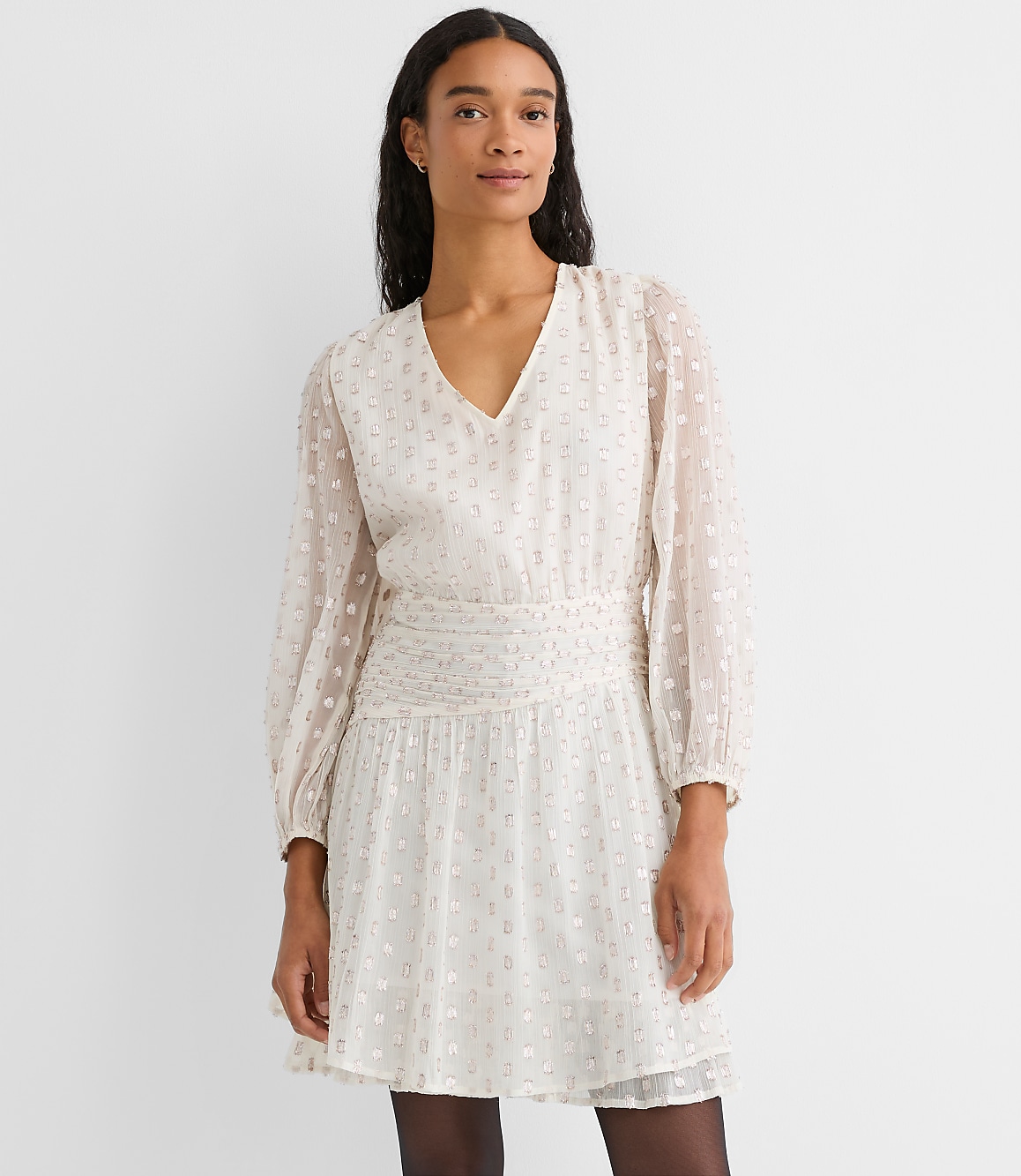 Petite Shimmer Clip Shirred Mini Dress