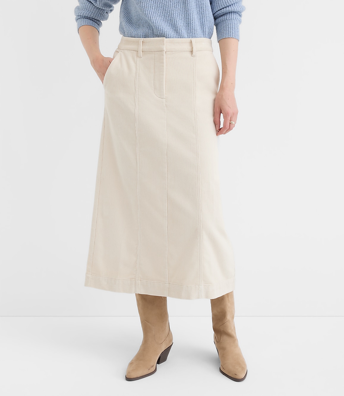 Petite Pintucked Corduroy Midi Pocket Skirt