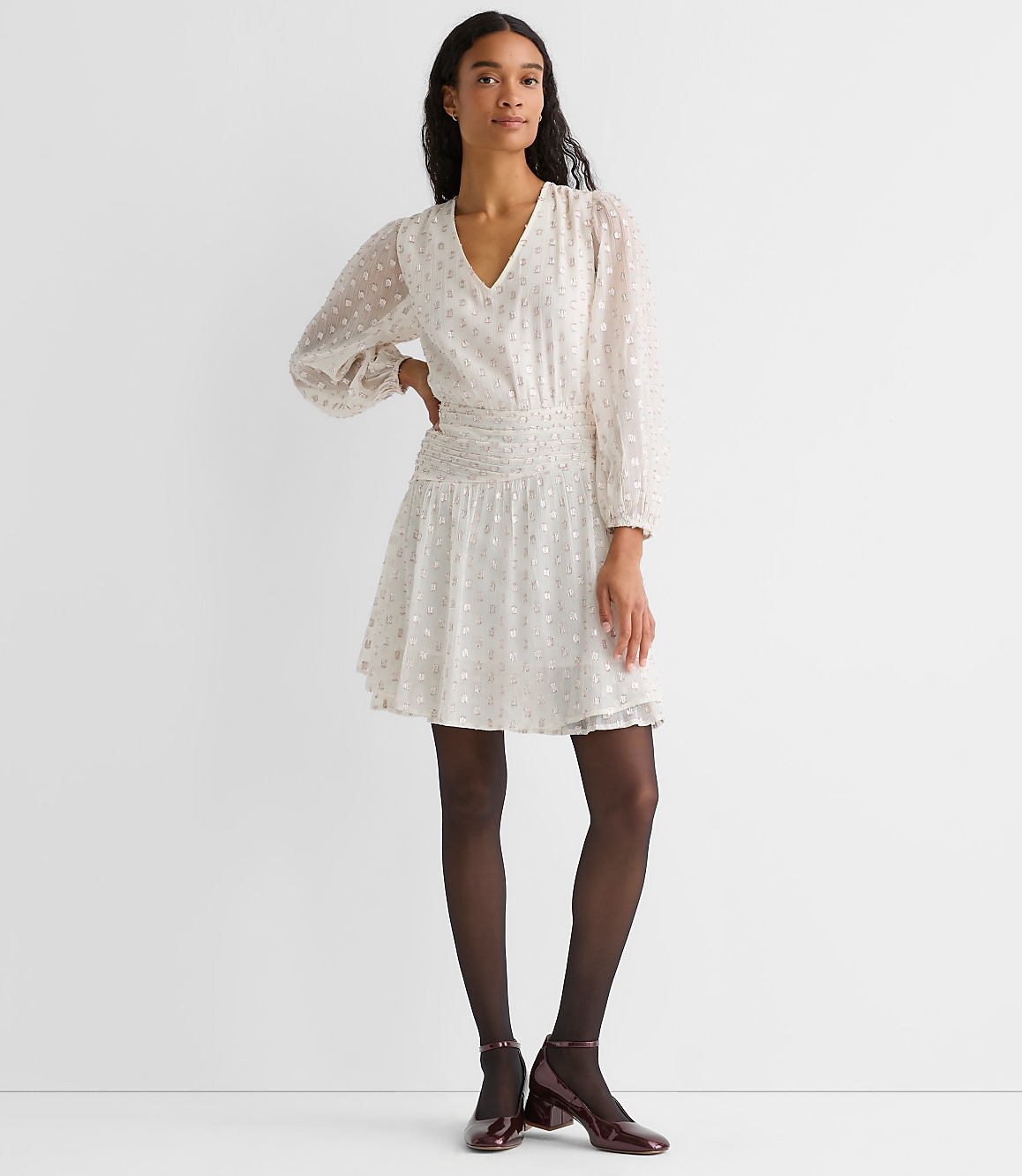 Petite Shimmer Clip Shirred Mini Dress