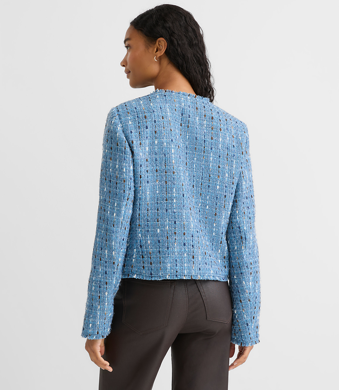 Frayed Tweed Collarless Jacket