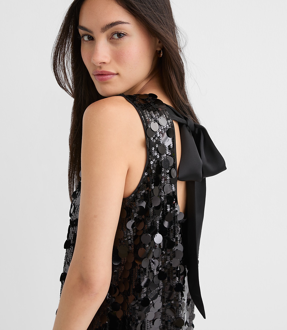 Petite Sequin Satin Bow Back Mini Dress