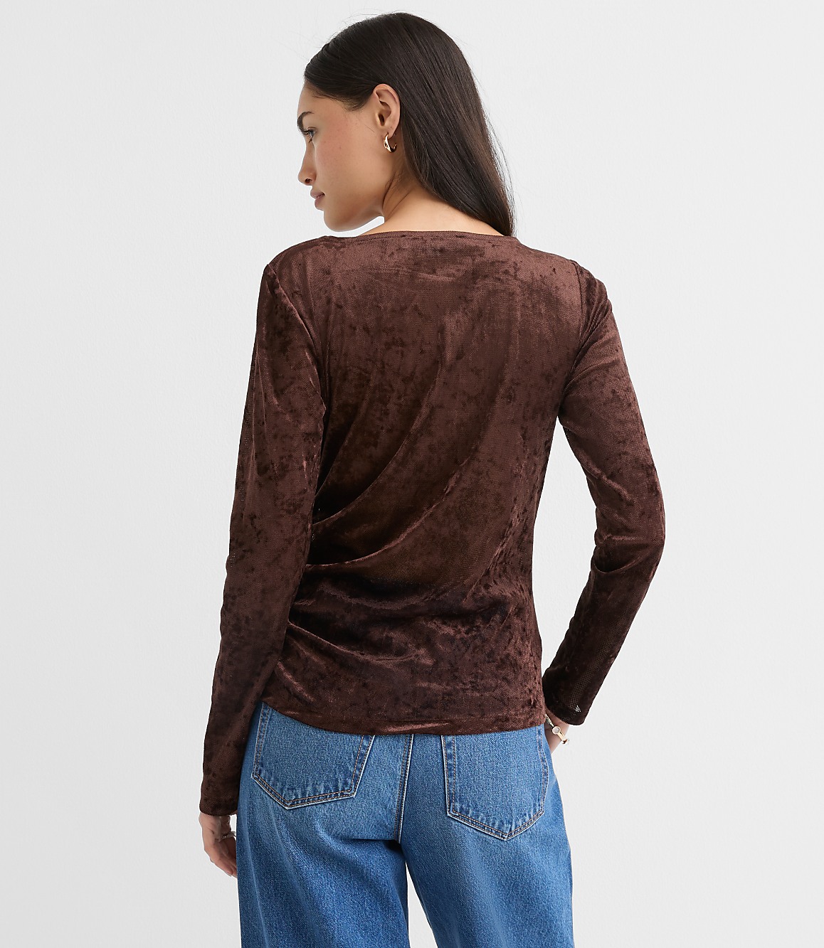Mesh Velour Side Ruched Top