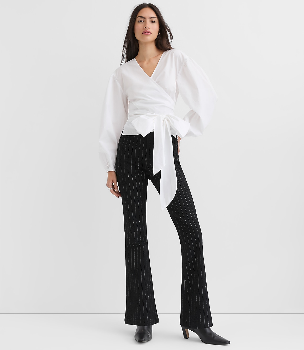 Poplin Bubble Sleeve Wrap Top