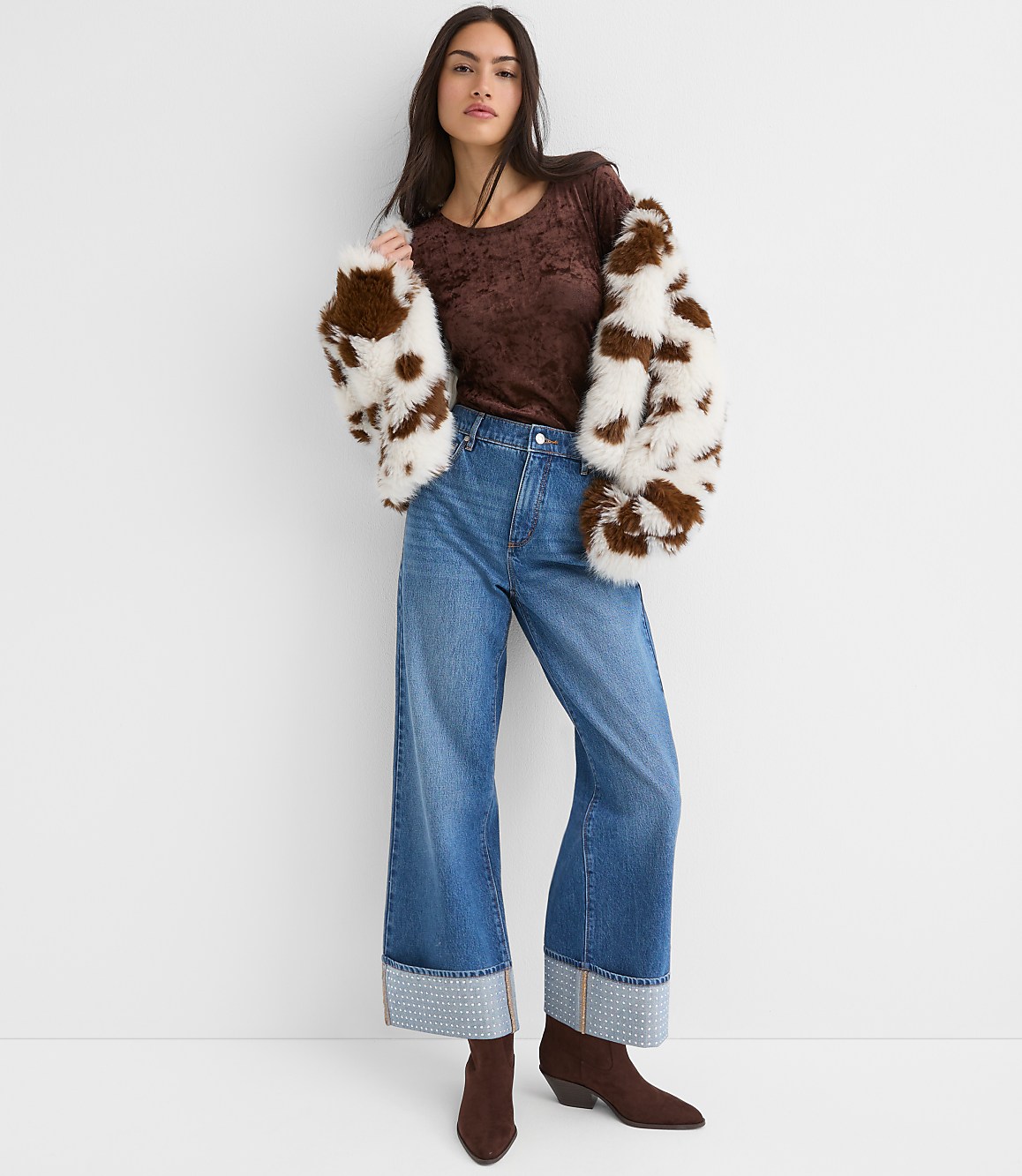 Mesh Velour Side Ruched Top