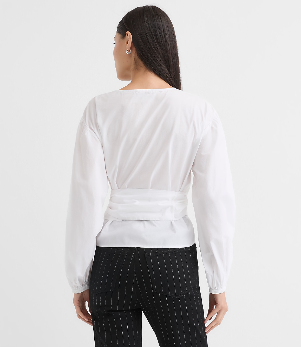Poplin Bubble Sleeve Wrap Top