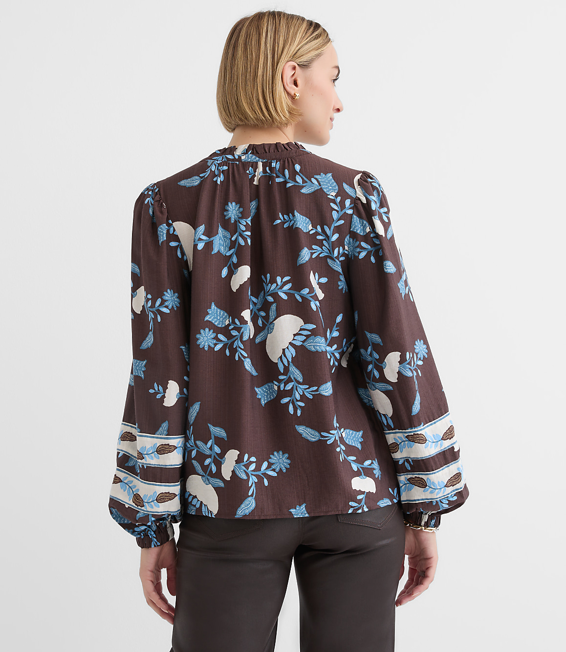 Petite Garden Ruffle Split Neck Blouse