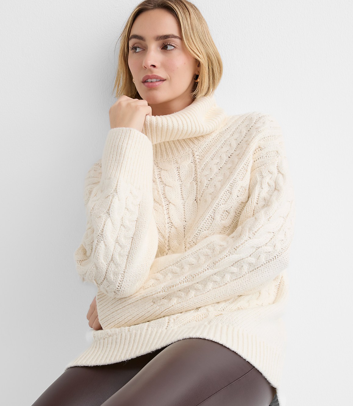 Cable Cowl Neck Tunic Sweater