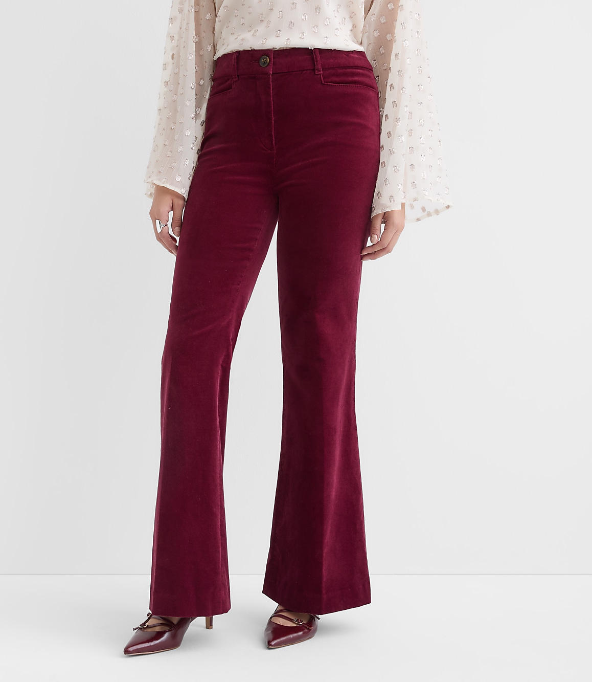 Petite Curvy Slim Flare Pants in Stretch Velvet